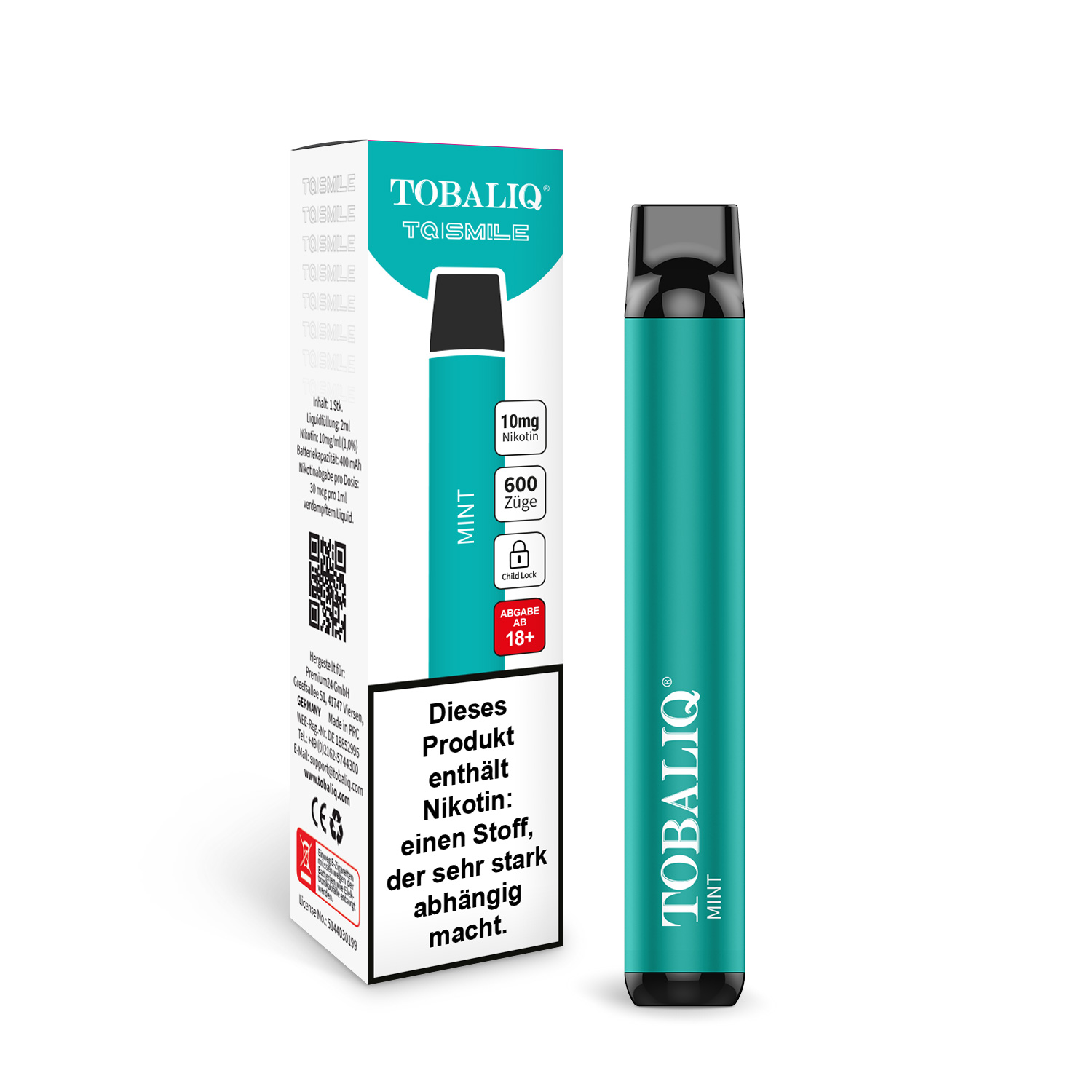 TQ Smile 600Puffs - 10mg Nikotin - Mint TQ Smile 600Puffs - 10mg Nikotin - Mint