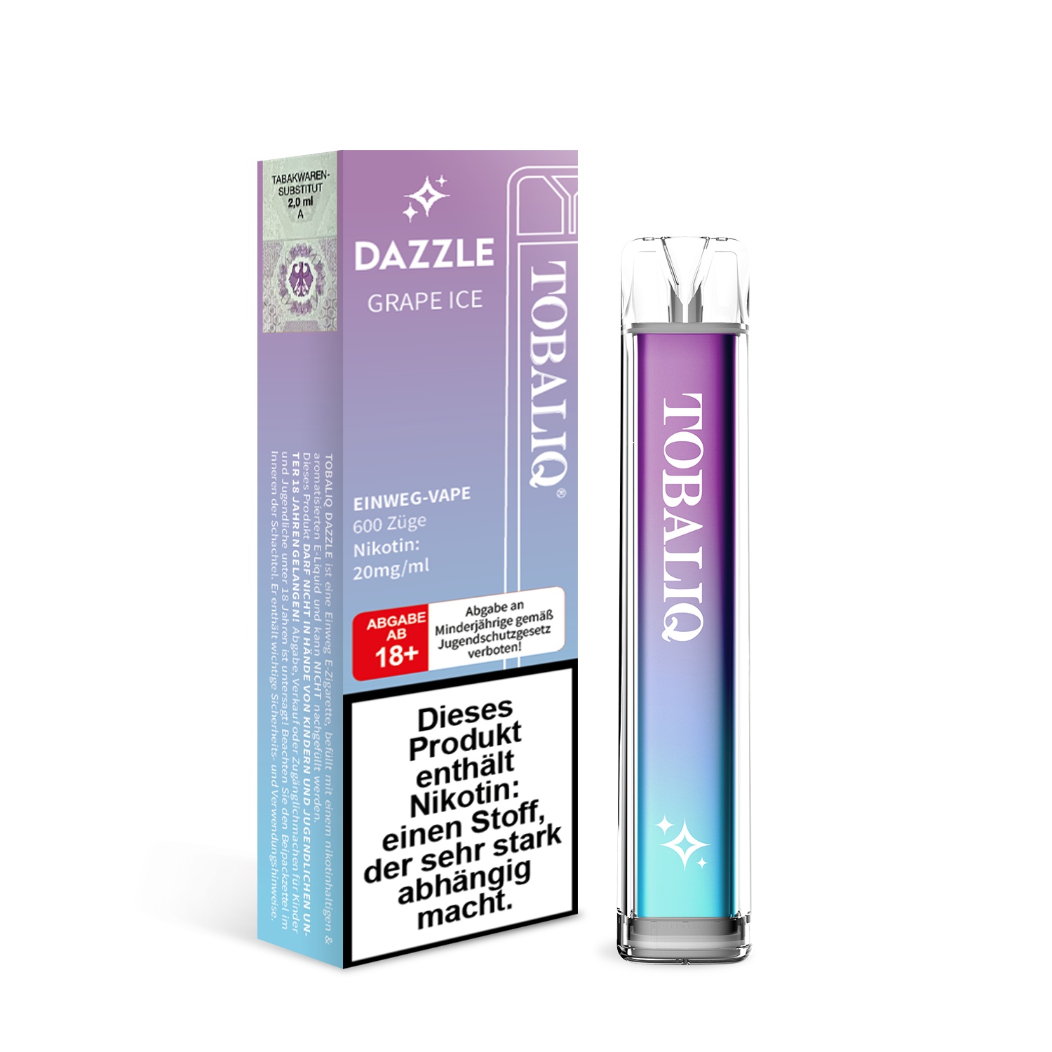 DAZZLE - 20mg Nikotin, 600 Puffs - GRAPE ICE DAZZLE - 20mg Nikotin, 600 Puffs - GRAPE ICE