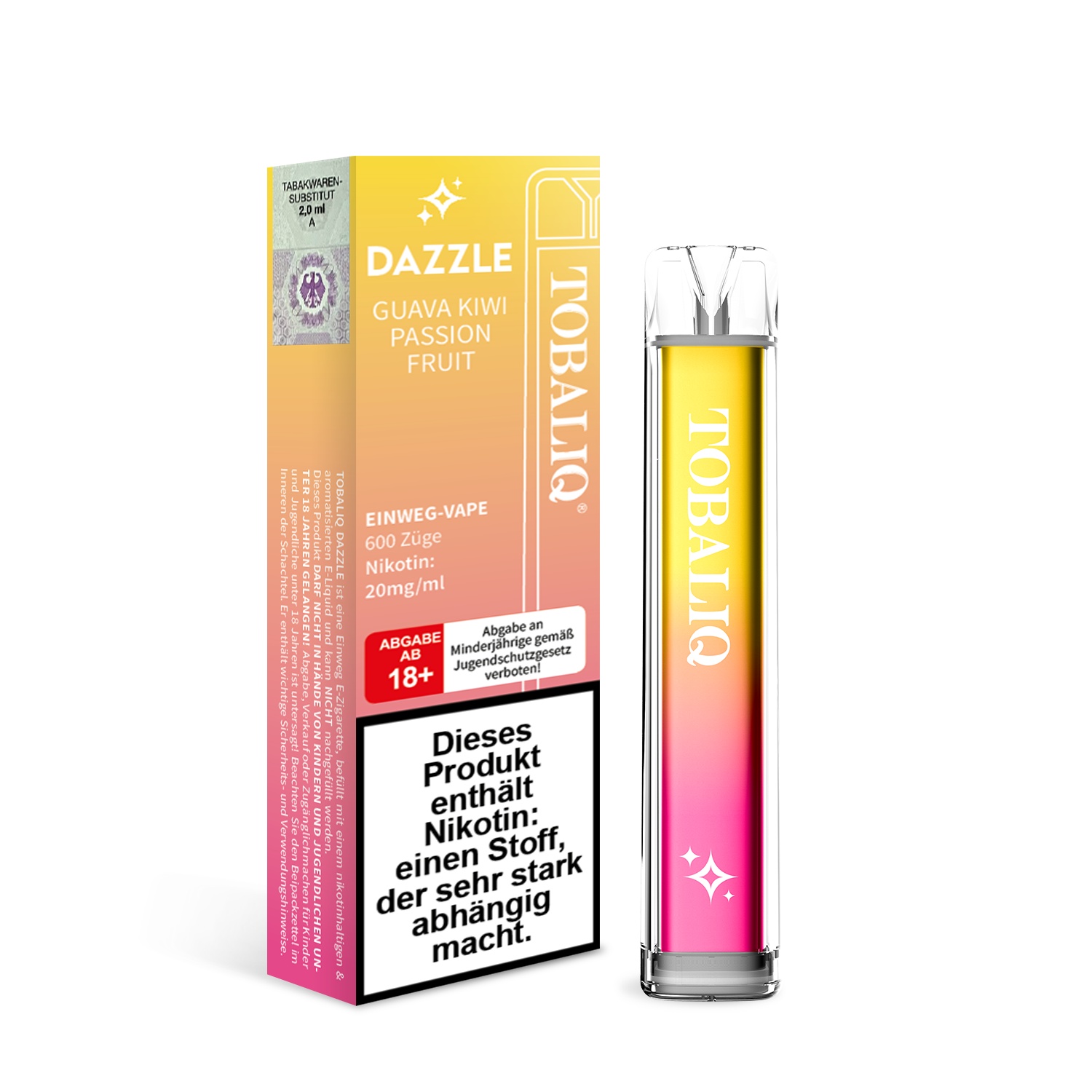 DAZZLE - 20mg Nikotin, 600 Puffs - GUAVA KIWI PASSIONFRUIT DAZZLE - 20mg Nikotin, 600 Puffs - GUAVA KIWI PASSIONFRUIT