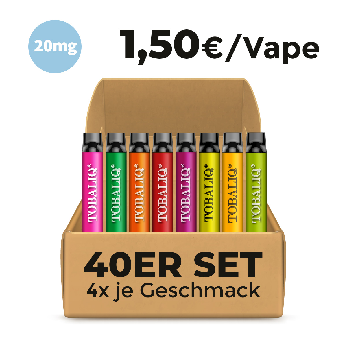 TOBALIQ MEGA Box – 24000 Züge – 40er Set – 20mg Nikotin TOBALIQ MEGA Box – 24000 Züge – 40er Set – 20mg Nikotin
