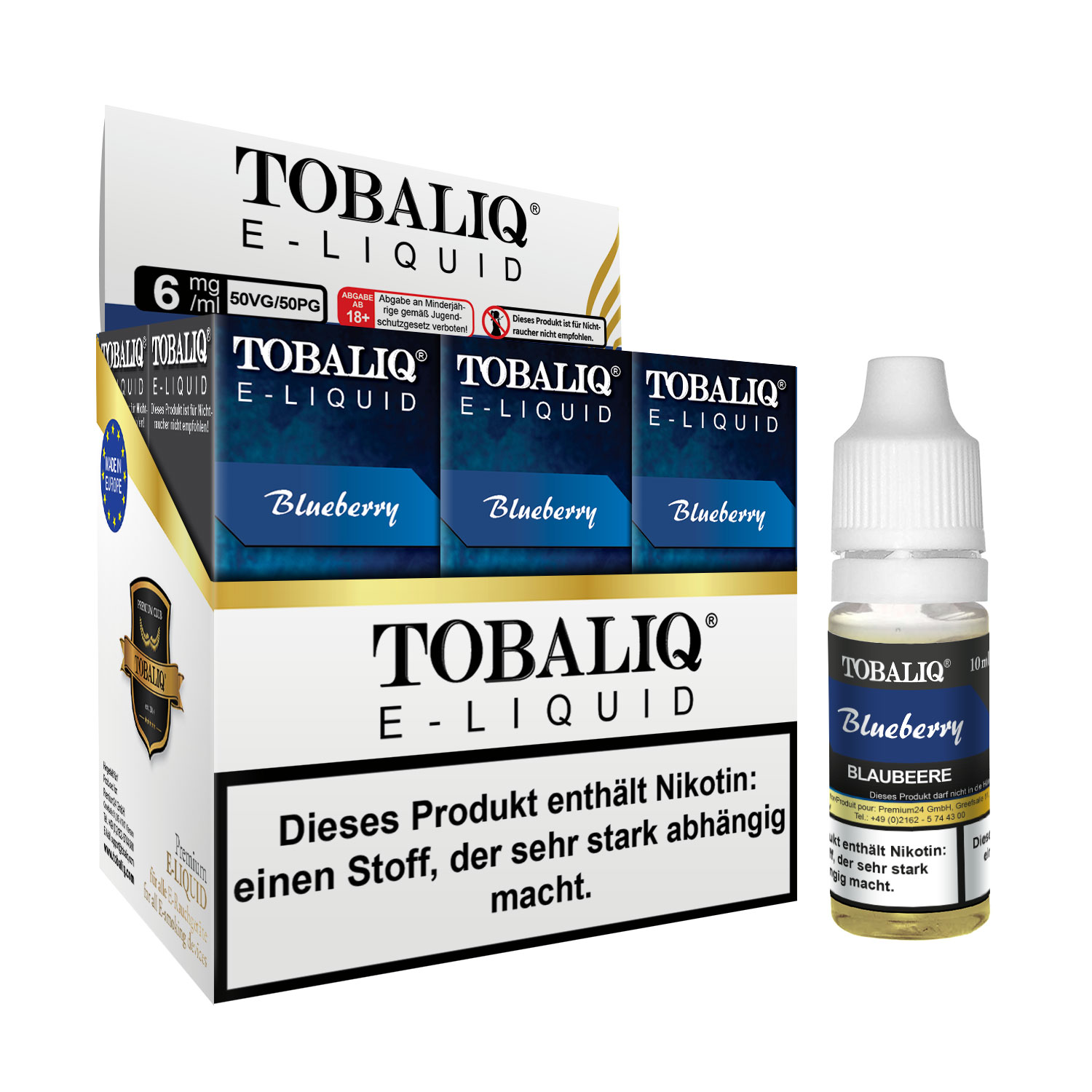 TOBALIQ 6er Pack E-Liquid - 6mg Nikotin - Blueberry TOBALIQ 6er Pack E-Liquid - 6mg Nikotin - Blueberry