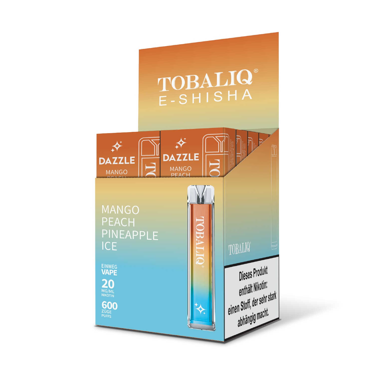 DAZZLE 10er Display - 20mg Nikotin, 600 Züge - MANGO PEACH PINEAPPLE ICE DAZZLE 10er Display - 20mg Nikotin, 600 Züge - MANGO PEACH PINEAPPLE ICE