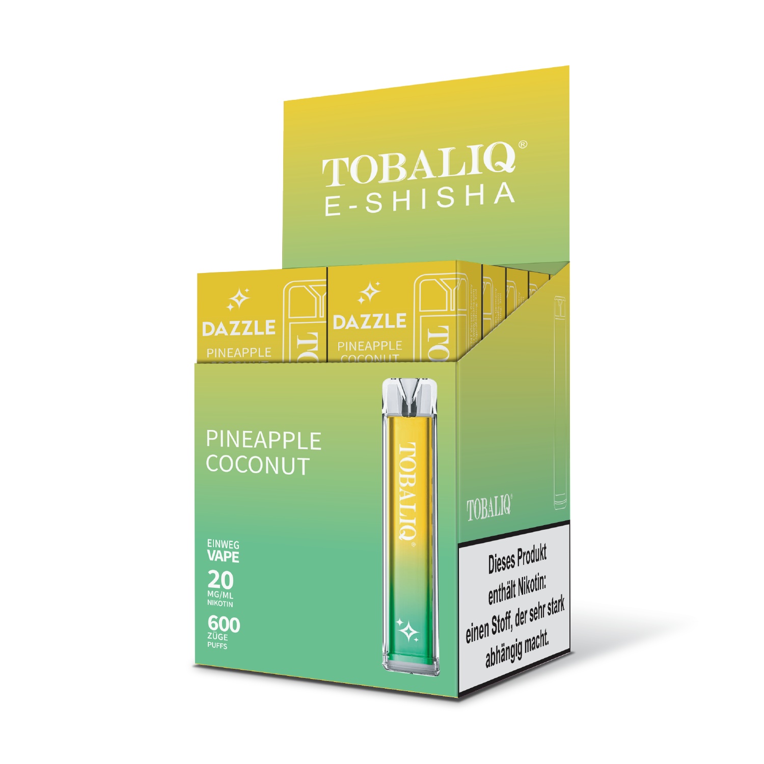 DAZZLE 10er Display - 20mg Nikotin, 600 Züge - PINEAPPLE COCONUT DAZZLE 10er Display - 20mg Nikotin, 600 Züge - PINEAPPLE COCONUT
